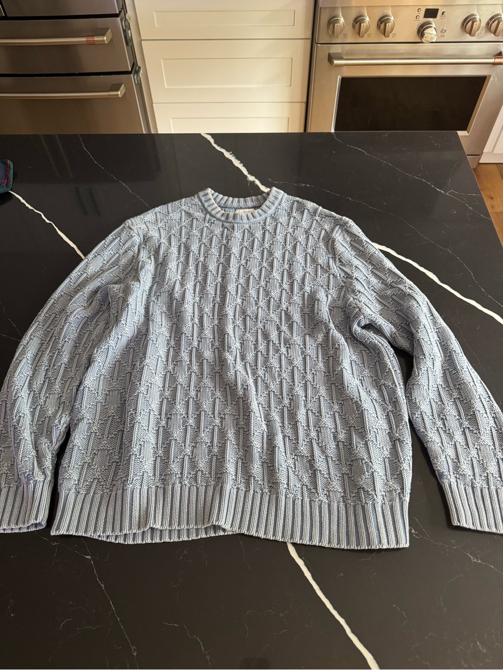American Eagle Outfitters Light Blue Textured Crewneck Sweater